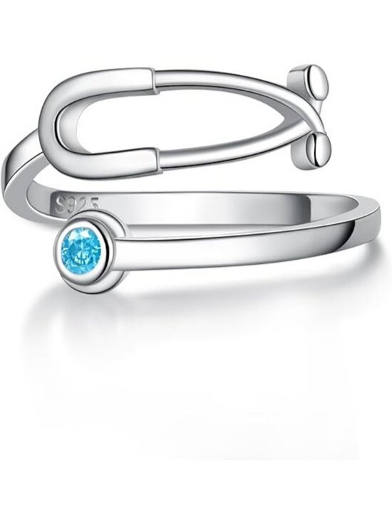 March Stethoscope Medicine Birthstone Ring Sterling Silver